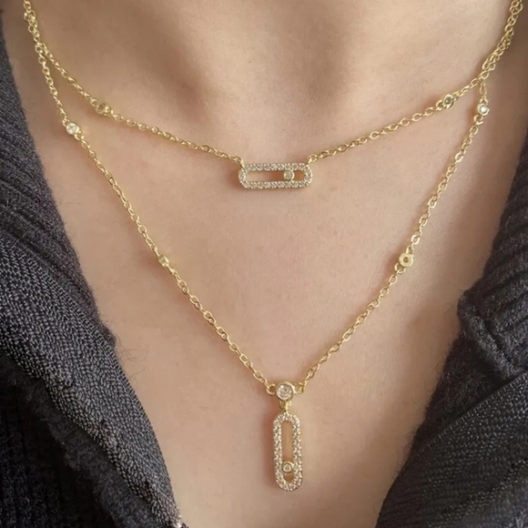 luxury cold zircon choker two layer necklace - Picture 3 of 3